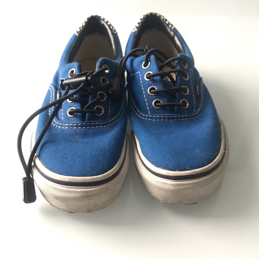 Boys Vans, size 12, blue with checkered pattern.
